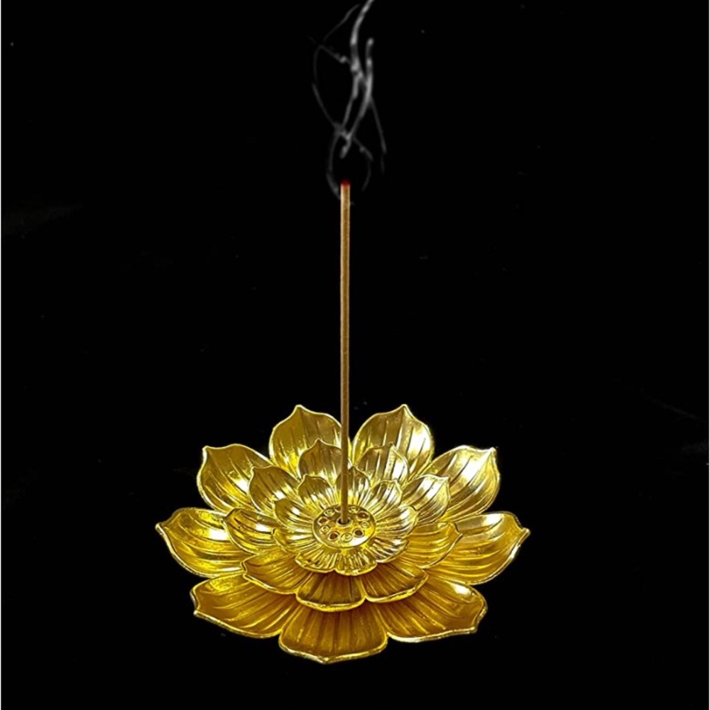 Nilevibes Gold Lotus Stick Incense Burner and Cone Holder W Ash Catcher-4 Inch